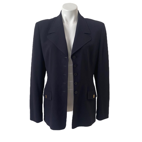 ESCADA wool navy black blazer jacket sz 38 - business casual - formal - stretchy - Picture 3 of 13